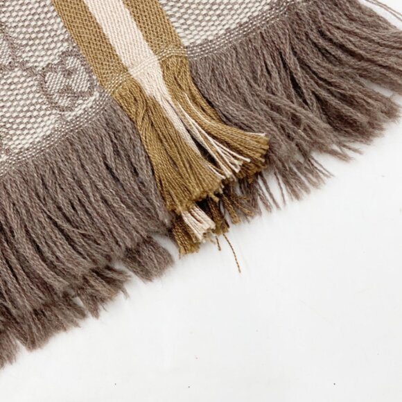 GUCCI women's full-pattern brown wool scarf - Picture 3 of 7